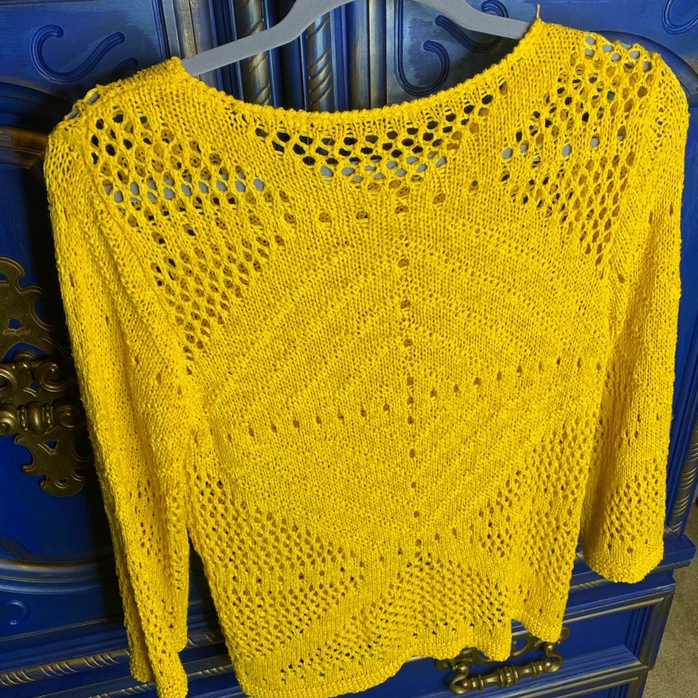 Soft Surroundings Crochet Yellow Sweater Sz Small - Picture 2 of 3